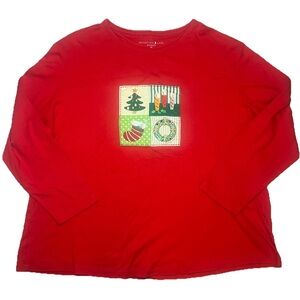 Mountain Lake Holiday Christmas Long Sleeve Red Blouse Embroidered Womens 2X Red
